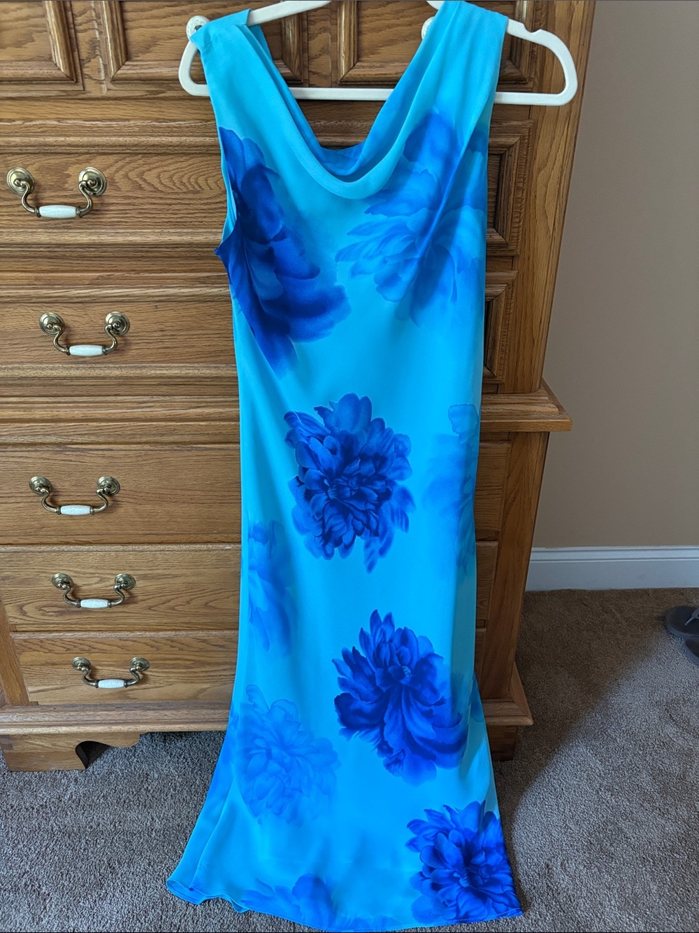 Blue Floral Cowl Neck Maxi Dress